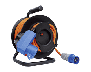 Steffen Kunststoff-Kabelrolle "Haspel", 1 x T23 und 1 x CEE16/3, Thermoschutz, IP44, schwarz, Kabellänge 15 m