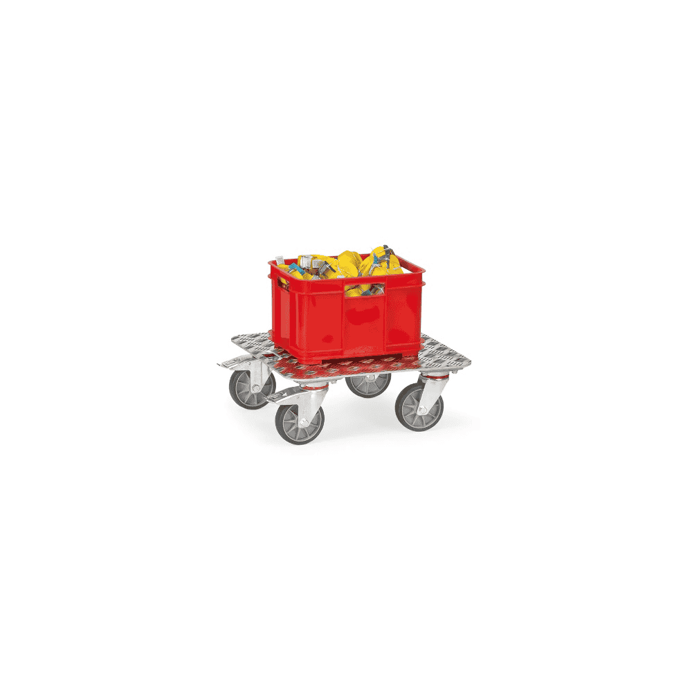Fetra Kisten-Transportroller, mit Aluminium-Quintettblech-Plattform und Griffloch, 500 x 500 x 184 mm
