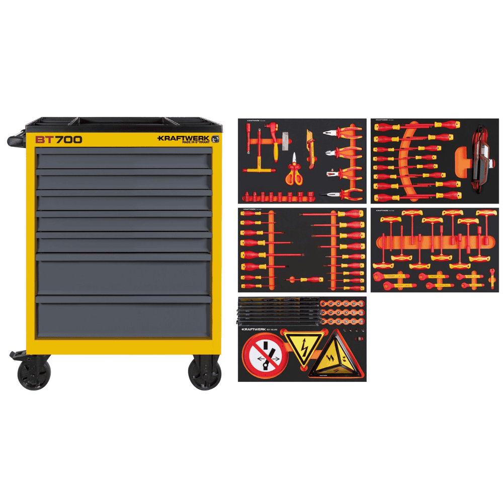 KRAFTWERK Chariot d'atelier VDE BT700, avec outils VDE, 116 pièces