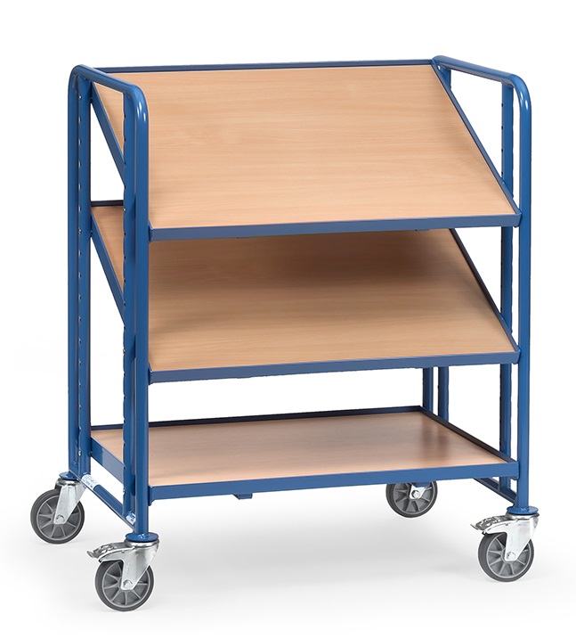 Fetra Chariot pour bacs européens avec 3 plateaux en bois, en 2 tailles