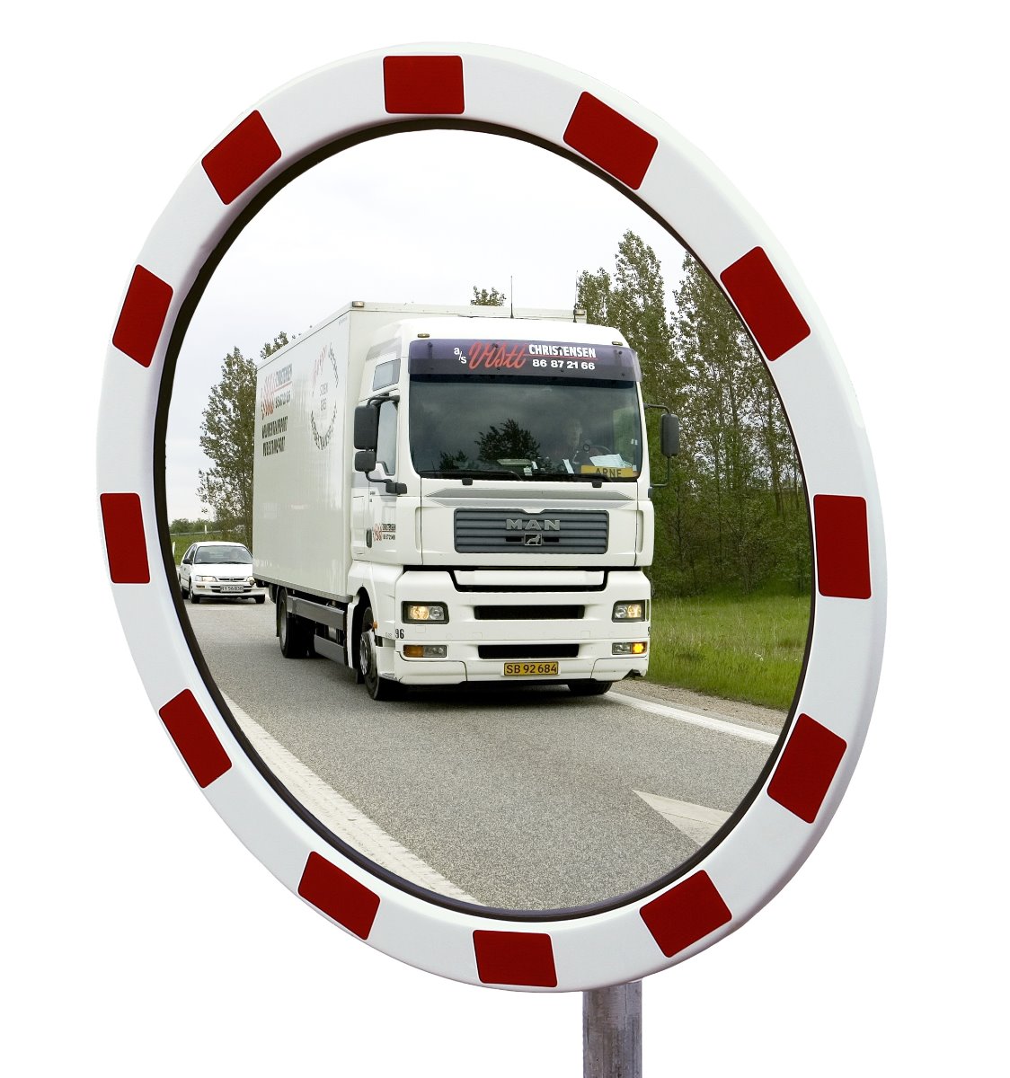 Miroir routier, Type TM avec cadre rouge-blanc