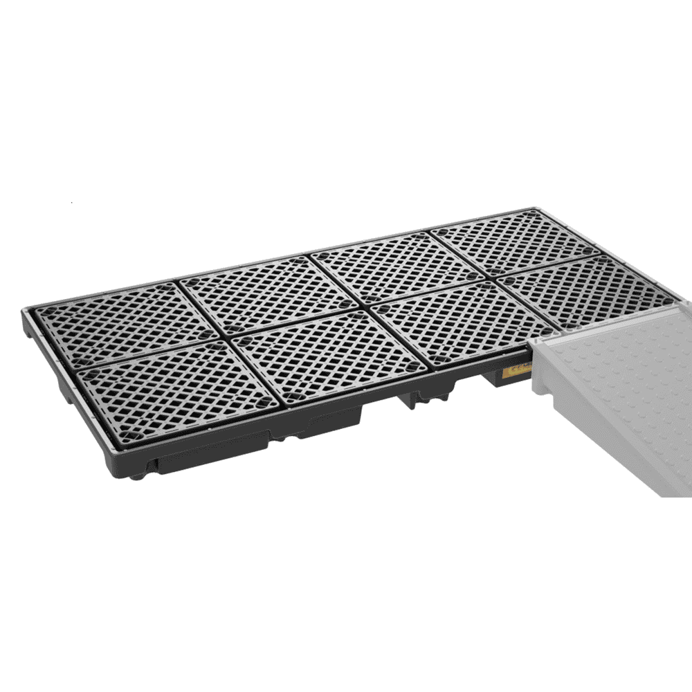 PE-Fassauffangwanne mit PE-Gitterrost, Auffangvolumen 270 l, 2480 x 1280 x 180 mm