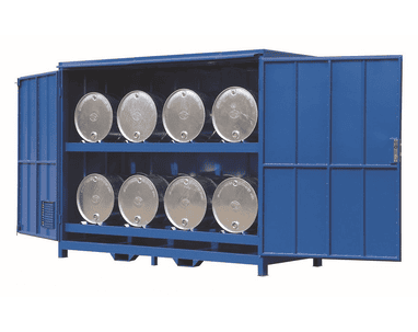 Etagère fermée pour fûts horizontaux jusqu'à 8 x 200 litres