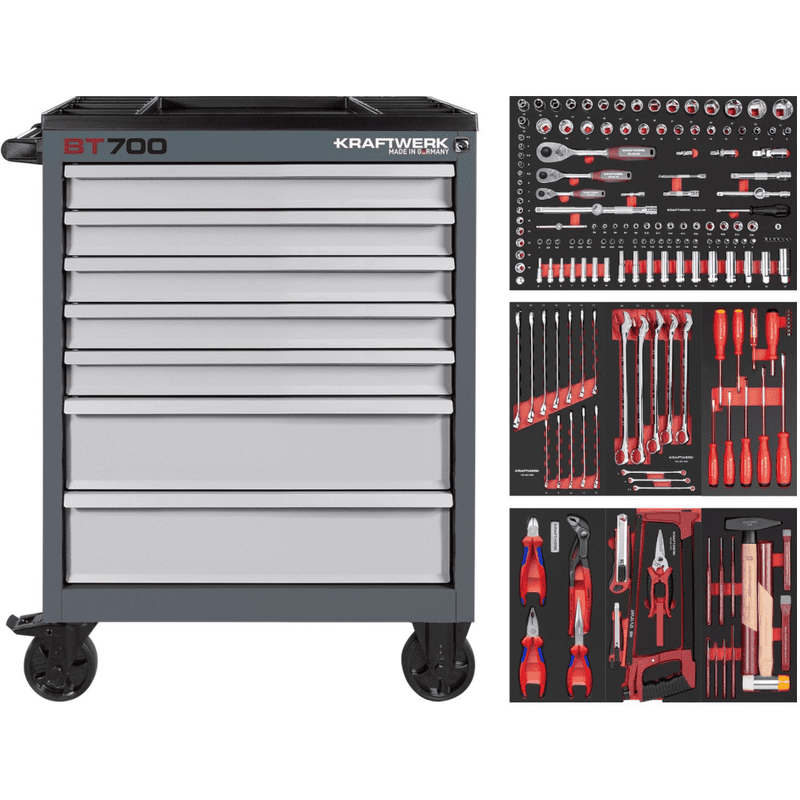KRAFTWERK BT LINE Werkstattwagen BT700 7 Schubladen mit PB, inkl. Werkzeug, 198-teilig, BxTxH 719 x 474 x 1000 mm