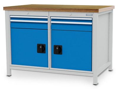 Bedrunka+Hirth Kastenwerkbank, Tiefe 750 mm, R 18-24, Schubladenanzahl 4, Anzahl Flügeltüren 2