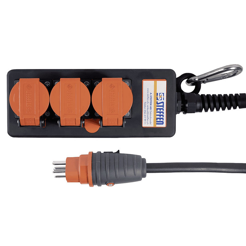 Steffen Steckdosenleiste PROFESSIONAL, T15 Steckdosen, 10 A, GdV 5 x 1.5mm², IP55, schwarz/orange, diverse Ausführungen