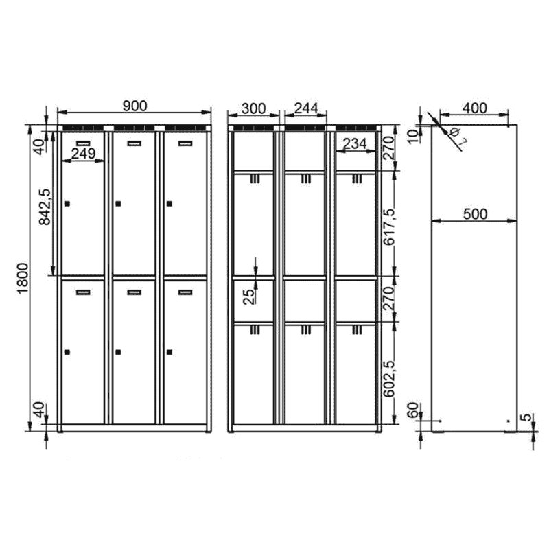 Garderobenschrank mit 6 Abteile