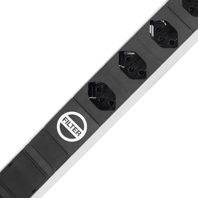 Steffen Steckdosenleiste ALU MODULAR SILVER, 6 x T13, 10 A, IP20, 3 m Kabel, mit Filter und Schalter, silber/schwarz