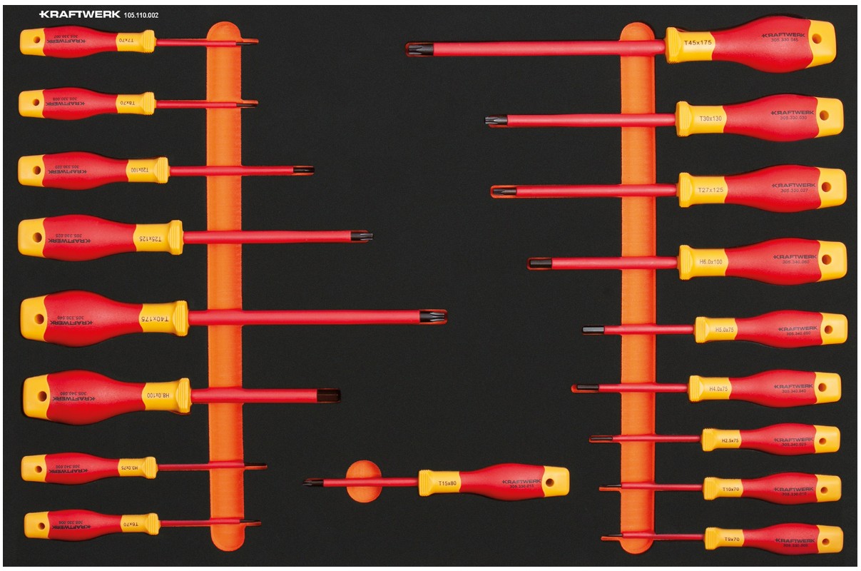KRAFTWERK VDE Schraubendreher-Einlage, 600 × 400 mm, 18-teilig