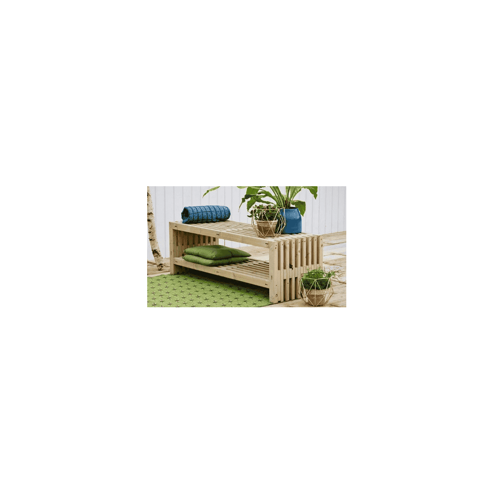 Banc rustique, deux couleurs, deux longueurs, avec ou sans étagère