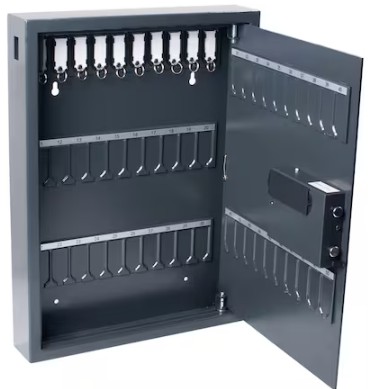 Boîte à clés Pavo pour 50 clés, gris foncé, 10 étiquettes incluses, avec serrure électrique