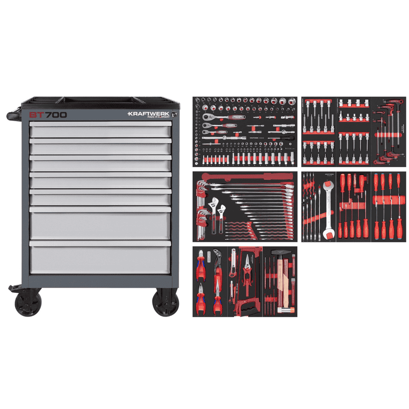 KRAFTWERK BT700 Werkstattwagen, 7 Schubladen, PRO+PB+KNIPEX, inkl. Werkzeug, 284-teilig