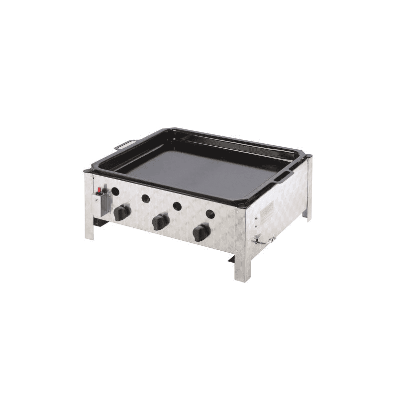 GASTRO Profi-Grill PELVIS, 10 kW Edelstahl Gasgrill mit Emaillepfanne und 3 Brennern