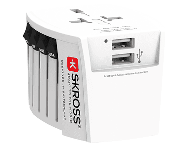 Steffen SKROSS Reiseadapter MUV World - World mit 2x USB-A, 2-polig, max. 2.5 A, mit Sicherung, weiss