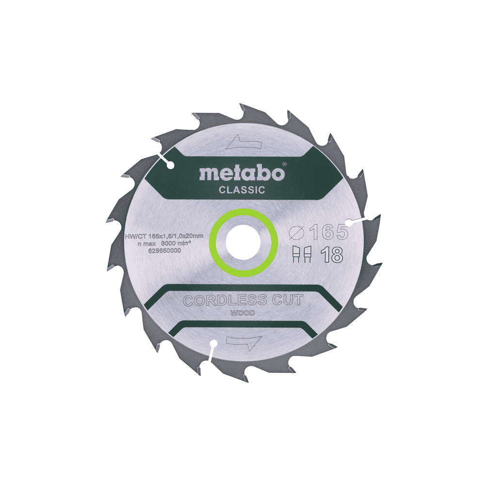 Metabo Kreissägeblatt "Curdless Cut Wood - Classic" 165 x 20 mm, Z18, WZ, 20° / B