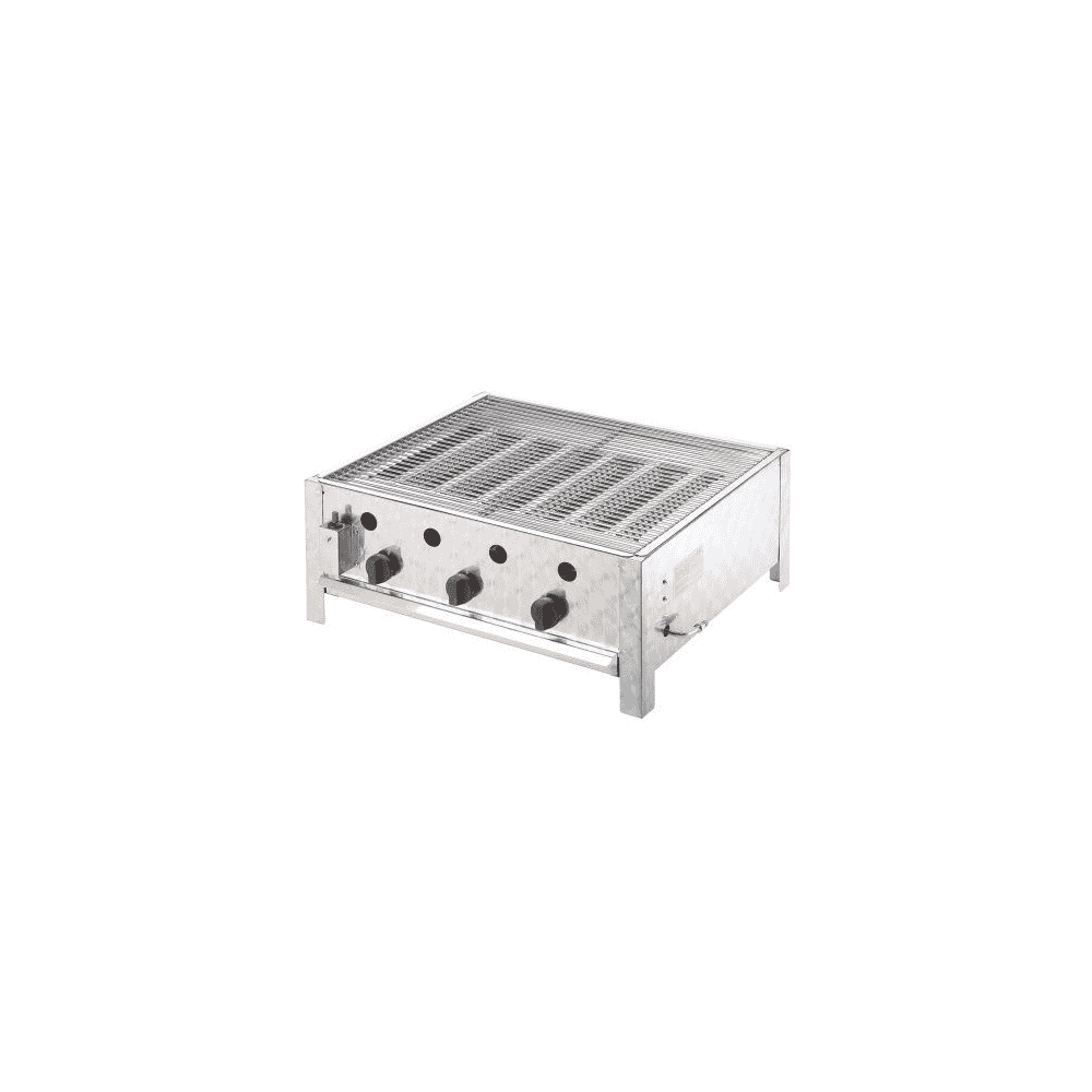 RASCAL Profi-Gasgrill, 10 kW Edelstahlgrill mit Rost und 3 Brennern für Gastronomie und Events