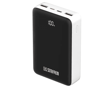 Steffen Powerbank 65 W PD3.0, 20'000 mAh, USB-C/USB-A, max. 20 V / 3.25 A, weiss/schwarz