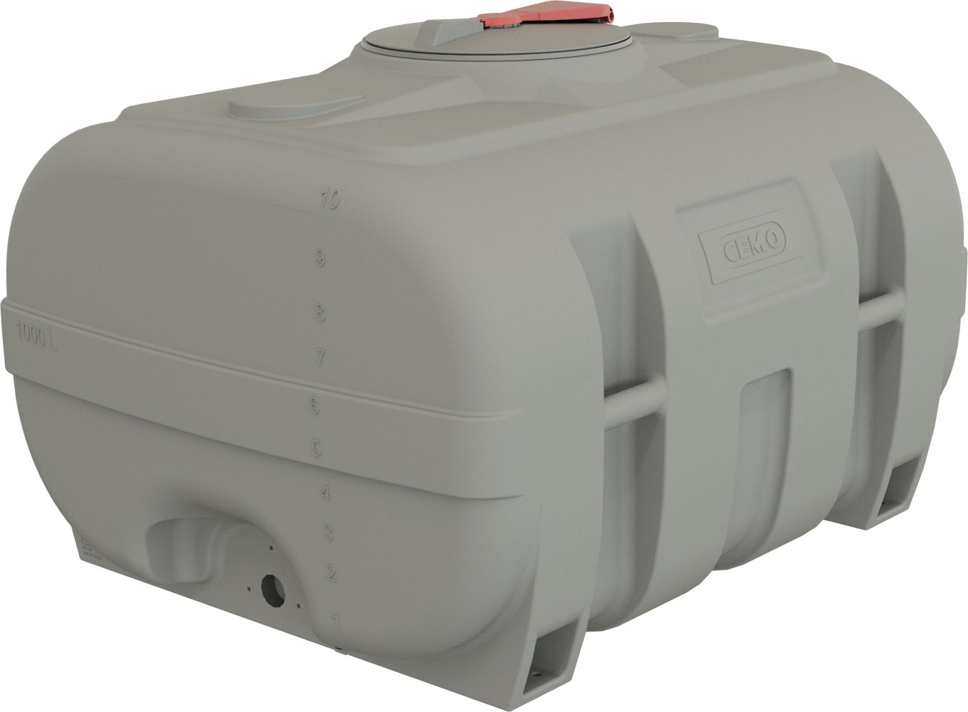 CEMO Fût en PE de forme valise, gris, de 600 à 3000 litres, sans cloison anti-ballottement