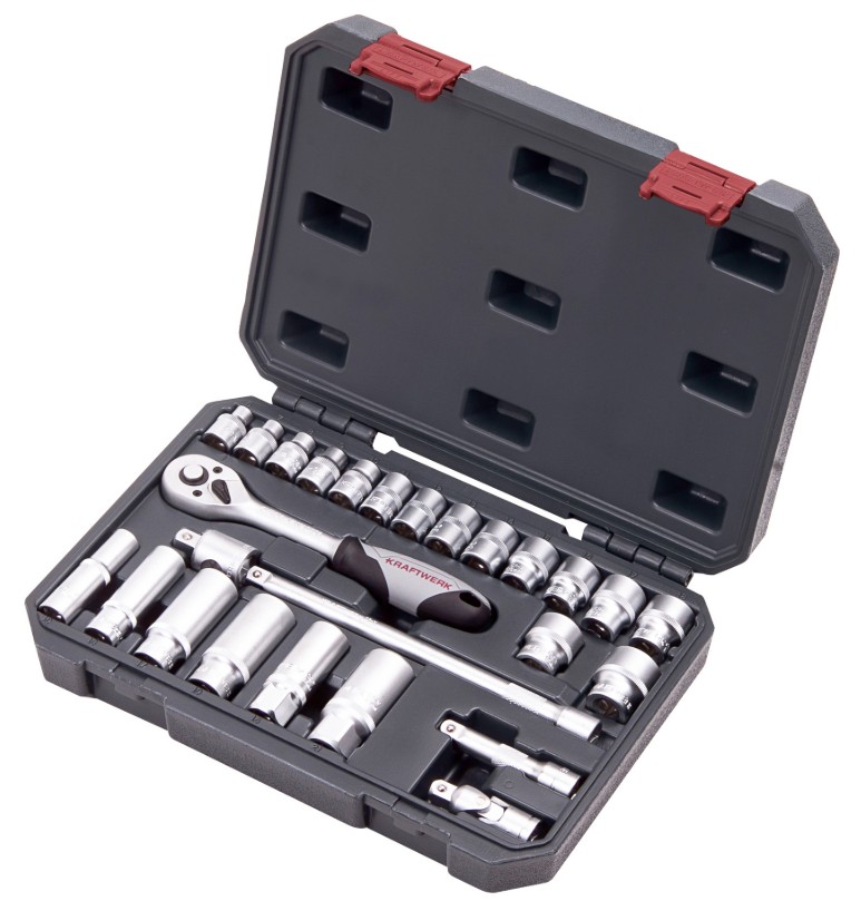 KRAFTWERK BASIC LINE Steckschlüssel-Satz 3/8 Zoll, 26-teilig, im Koffer