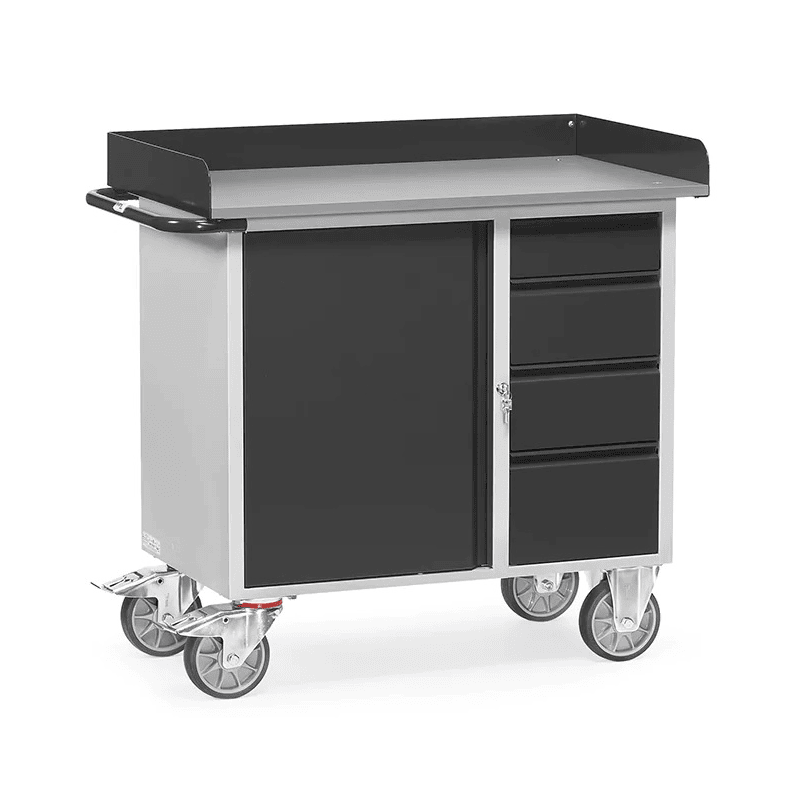 Stahlblech-Werkstattwagen "GREY EDITION", 1 Schrank und 4 Schubladen, Tragkraft 400 kg 