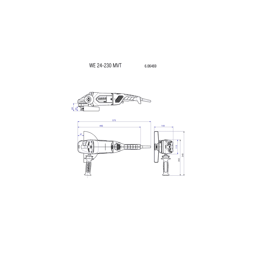 Metabo Meuleuse d'angle WE 24-230 MVT Set, 2400 watts, avec coffret plastique et 2 meule de tronçonnage diamantée