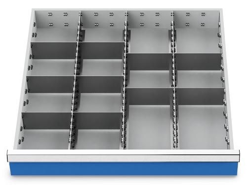 Metalleinteilung Set 13-teilig, R 24-24, Schubladennutzmass 600 x 600 mm, in 5 Blendenhöhen