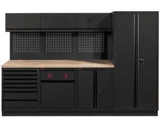 KRAFTWERK MOBILIO PRO 4-Element-Kombination mit Hochschrank rechts, schwarz, BxTxH 3000 × 750 × 2020 mm