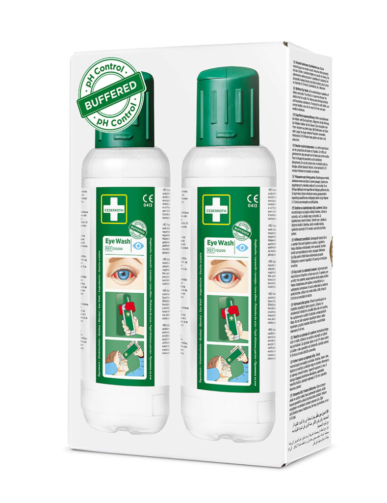 Douche oculaire / Solution de rinçage oculaire tamponnée, Cederroth 725200, paquet de 2 x 500 ml