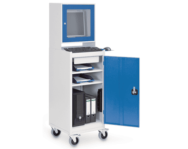 Bedrunka+Hirth Mobiler Computerschrank mit Mausablage und Monitoraufsatzgehäuse für 15,6" Monitor, 500 x 500 x 1750 mm