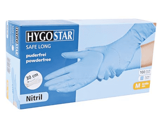 Gants jetables en nitrile Hygostar Safe Long, 100 pièces, bleus