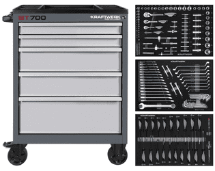 KRAFTWERK BASIC LINE Werkstattwagen BT700, 5 Schubladen, inkl. Werkzeug, 154-teilig, BxTxH 719 x 474 x 1000 mm