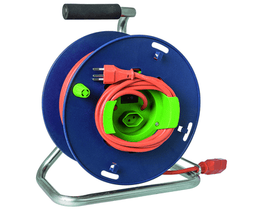 Steffen Kunststoff-Gerätekabelrolle LOOP, 1 + 1 x T13, Td 3×1.5 mm², Thermoschutz, IP20, blau/grün, Kabellänge 30 m