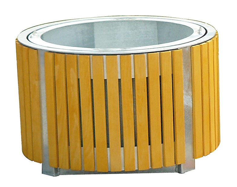 Jardinière ronde avec habillage en bois