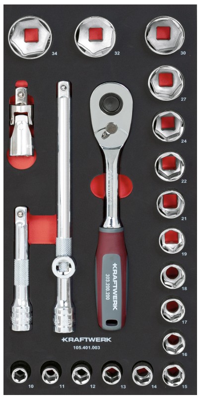 KRAFTWERK PRO LINE EVA Insert pour clé à douille 1/2”, 200 x 400 mm, 22 pièces