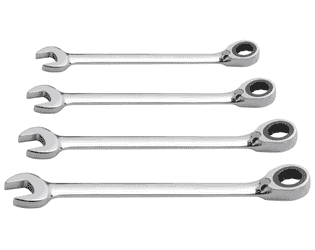KRAFTWERK Ratschenschraubenschlüssel-Satz, 4-teilig, umschaltbar, verchromt und hochglanzpoliert