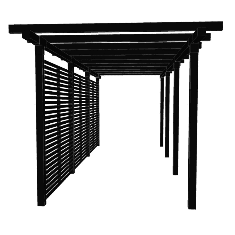 PLUS Pergola double avec clôture Tokyo, noir RAL 9005, modèle 3, L x P x H 6 640 x 2 380 x 2 170 mm