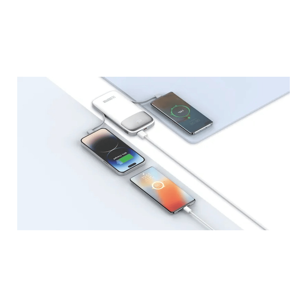 Steffen Powerbank 20 W PD3.0, 10'000 mAh, USB-C/USB-A, integrierte Ladekabel, weiss