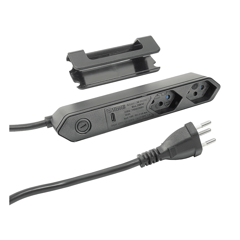 Steffen Multiprise IQ, 2 prises de courant T13, 1 port USB-C PD (18 W), 10 A, IP20, câble de 1.5 m, en deux couleurs