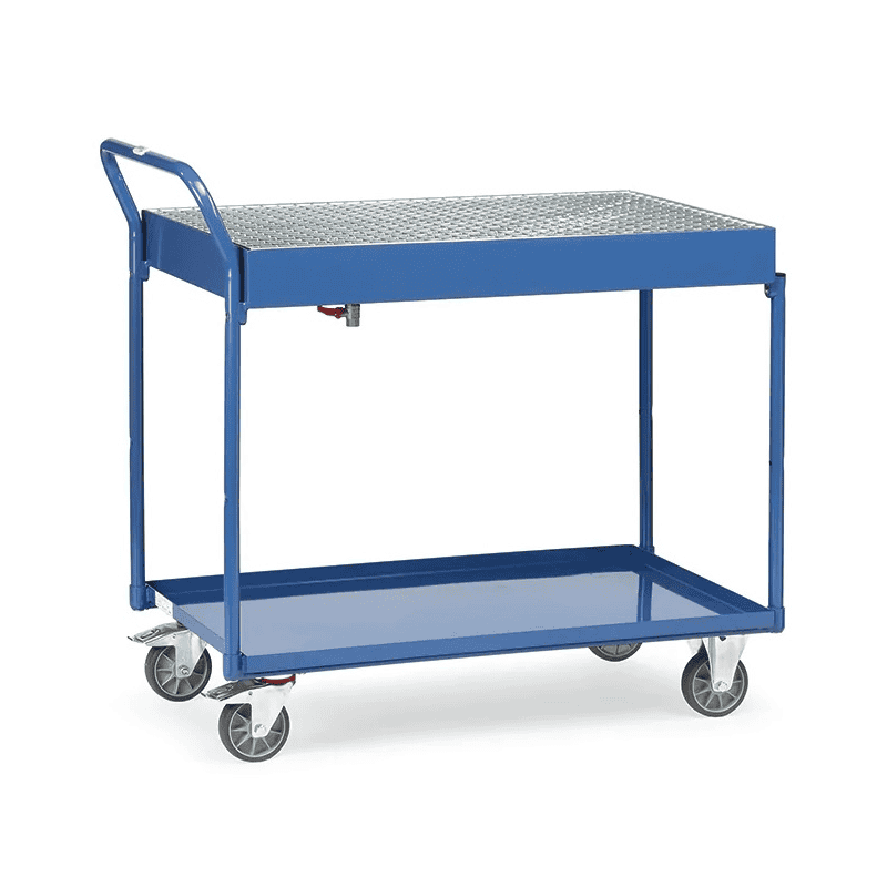 Tischwagen mit 2 öldichten Wannen und Gitterrost, Tragkraft 300 kg, 1000 x 600 mm