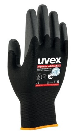 Gants de montage uvex phynomic airLite A ESD, EN388 3110X, noirs, en 2 tailles