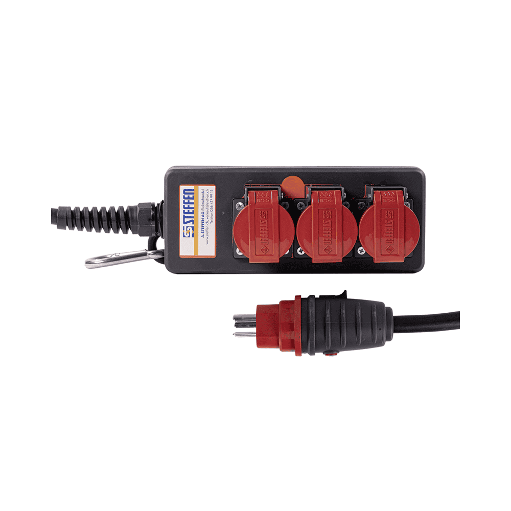 Steffen Multiprise PROFESSIONAL, prises de courant T25, 16 A, GdV 5 x 2.5mm², IP55, noir/rouge, différents versions