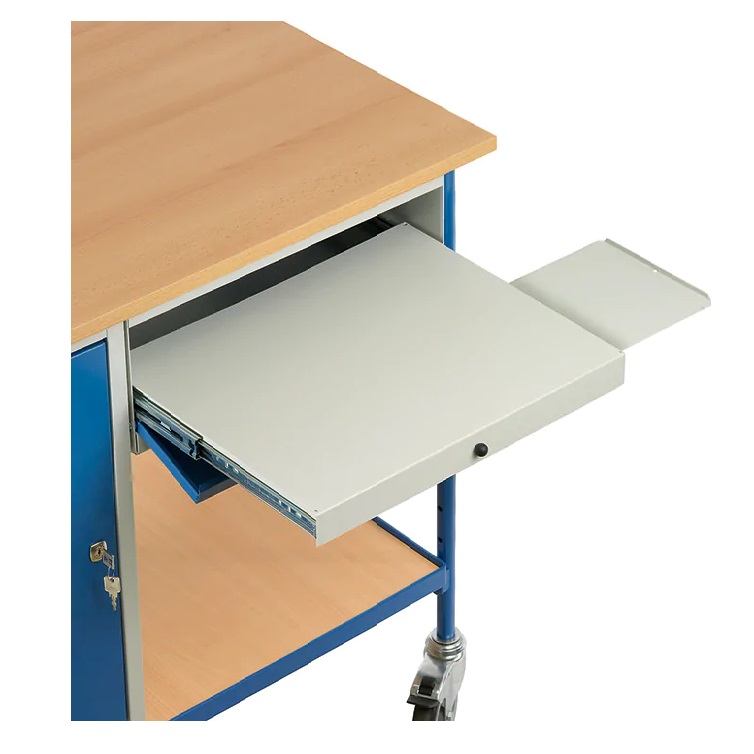 Rolltisch für Computer mit Stahlschrank und ausziehbarer Schublade