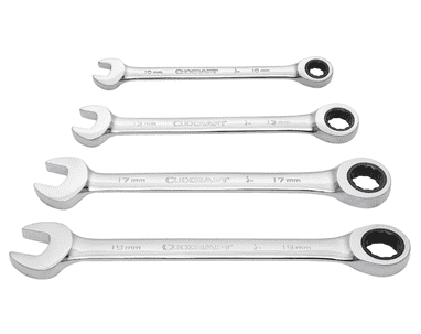 KRAFTWERK Clickraft GearWrench Satz 10–13–17–19 mm aus Chrom-Vanadium, 4-teilig, 72-Zahn-Ratschenmechanismus
