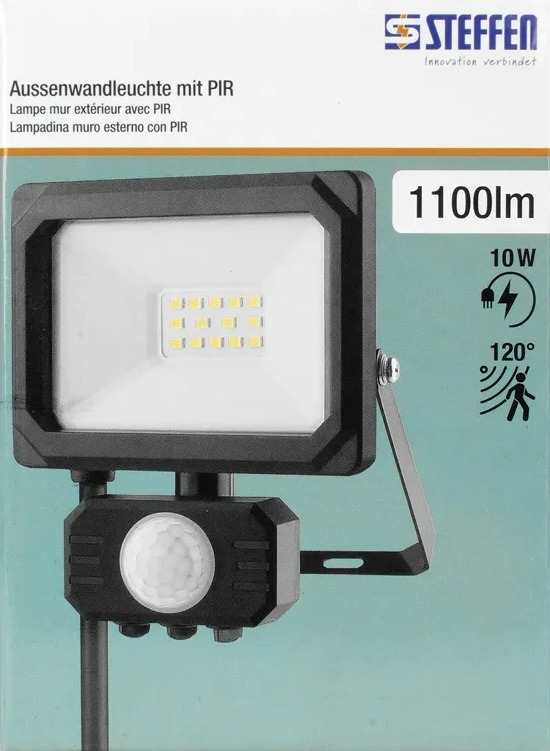 Steffen LED Aussenwandleuchte mit PIR-Bewegungsmelder 120°, schwarz, IP65