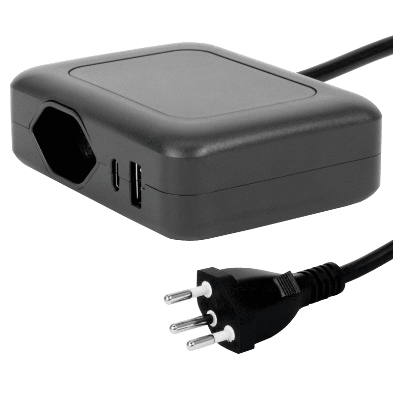 Steffen Station de recharge IQ, 1 x T13, 1 port USB-A (36 W), 1 port USB-C PD (45 W), 10 A, IP20, câble de 1.5 m, en deux couleurs