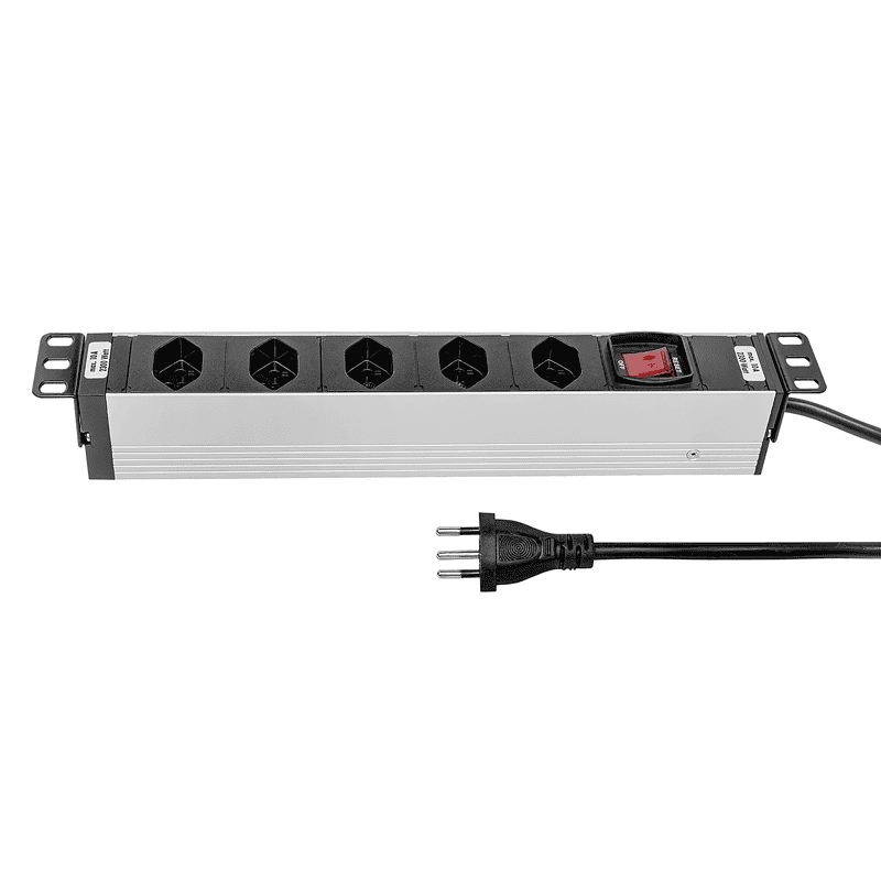Steffen Steckdosenleiste ALU MODULAR SILVER, 5 x T13, 10 A, IP20, 3 m Kabel, mit Schalter, silber/schwarz