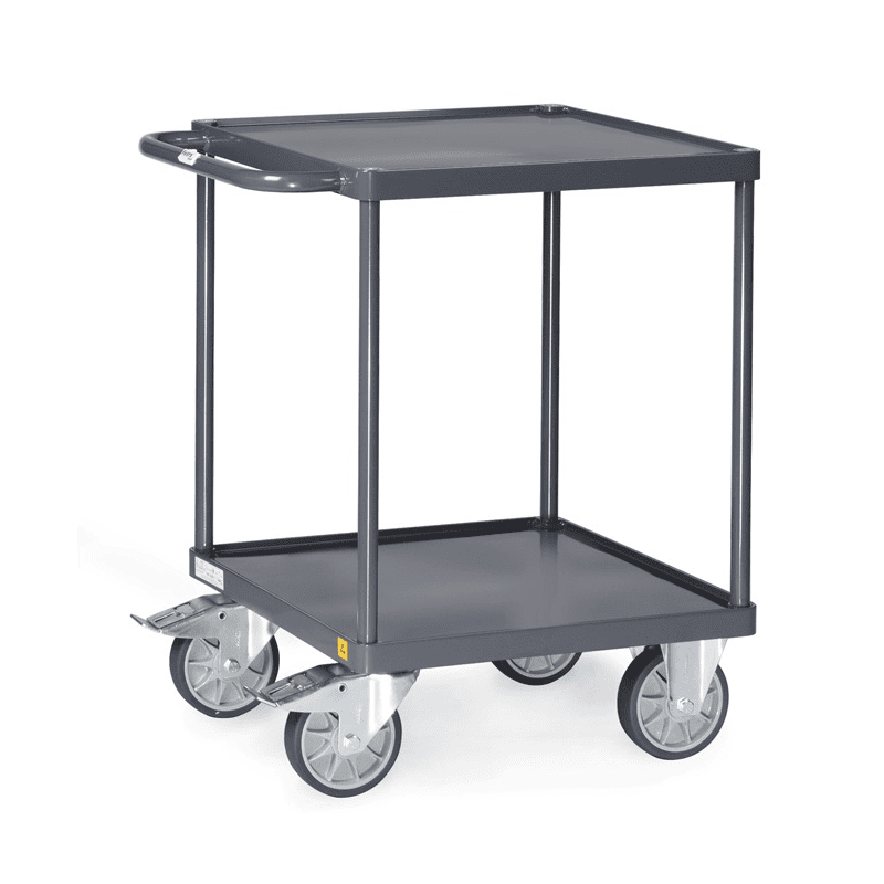 Fetra ESD-Tischwagen mit Stahlblech-Wannen bis 600 kg, quadratische Ladefläche, elektrisch leitfähige Ausführung