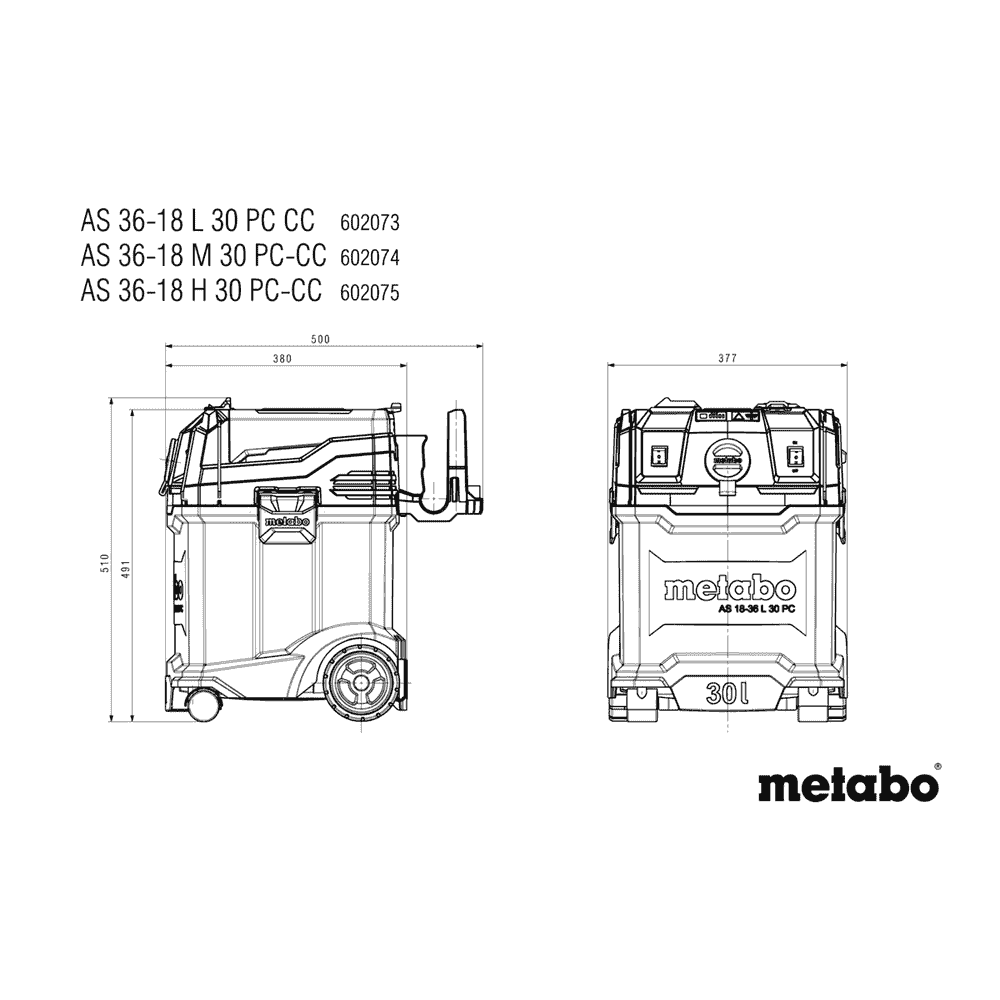 Metabo Akku-Sauger AS 36-18 L 30 PC-CC, 18 V mit manueller Filterabreinigung und CordlessControl