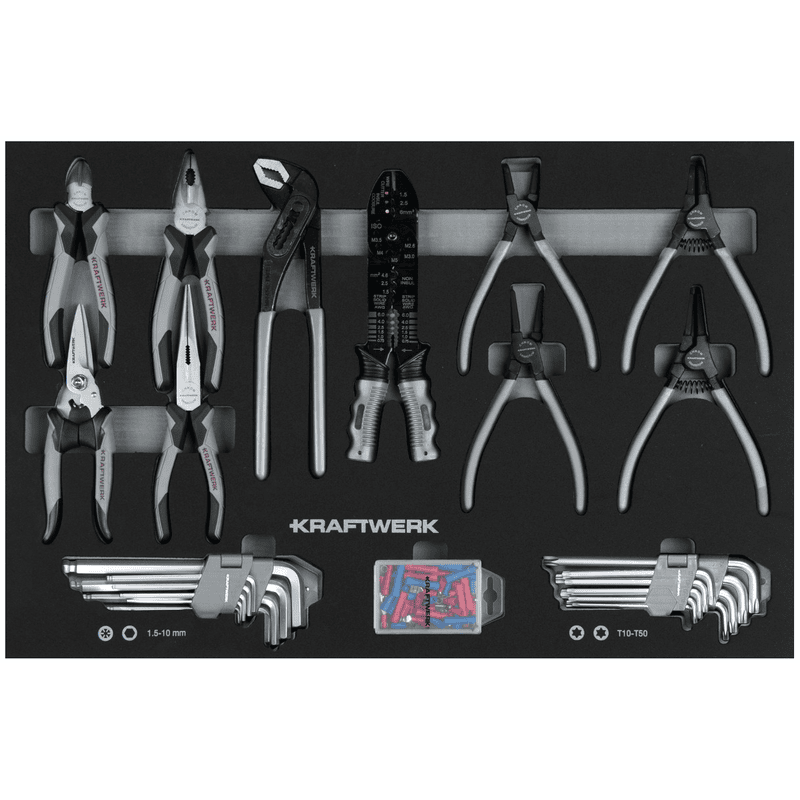 KRAFTWERK BASIC LINE EVA Zangen- und Winkelstiftschlüssel-Einlage, 600 x 400 mm, 78-teilig