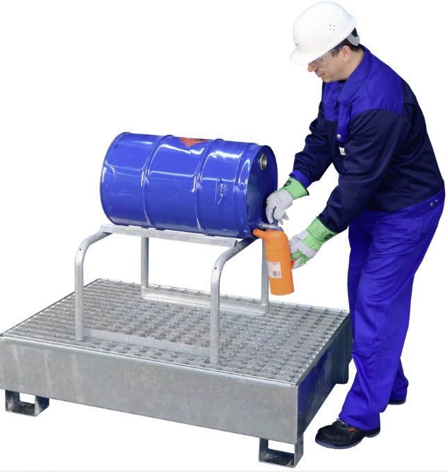 Supports galvanisés pour fûts de 60 l et 200 l, adaptés aux bacs de rétention en PRV, PE et acier